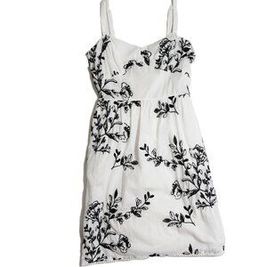 J. Crew Womens White w/Blk Floral Stitching Sweetheart 100% Cotton Dress Size 00